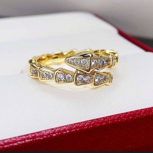 18k Gold Plated  Serpentine Snake Cz Diamond Pave Ring - Picture 14 of 16